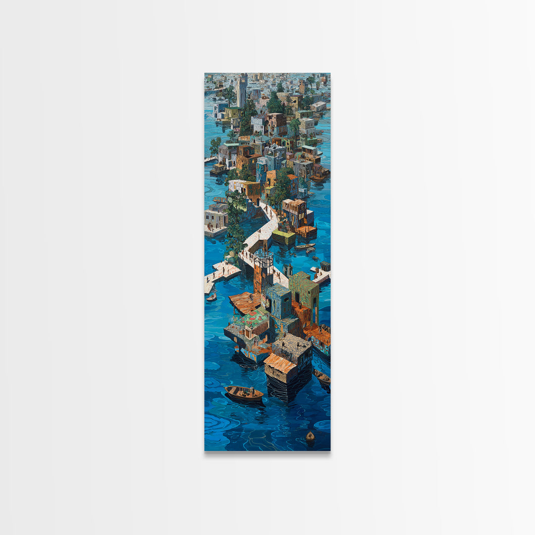 Stilted African Water City Wall Art, Urban Coastal Village, Afrocentric Wall Decor, Modern African Art Canvas Print, Home Decor