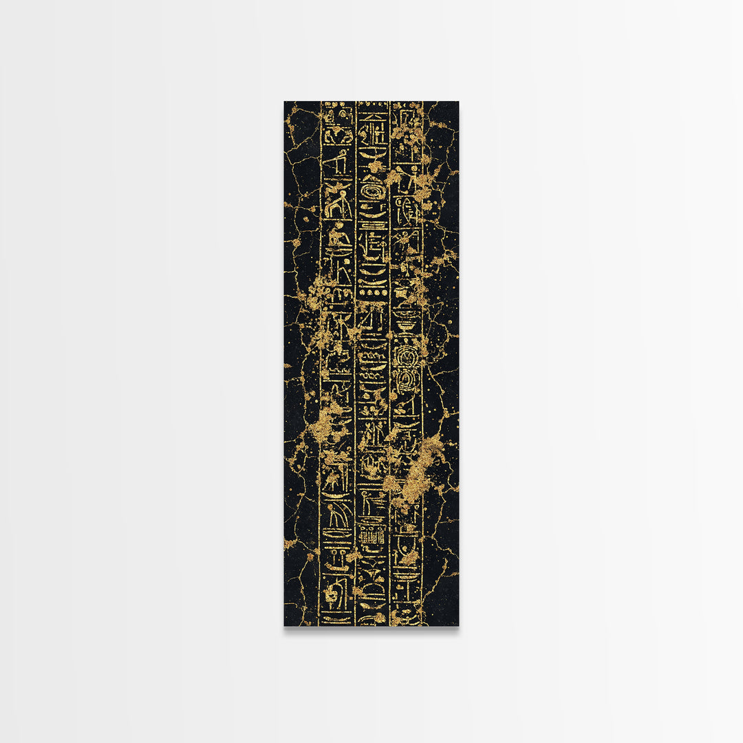 Gold Egyptian Hieroglyphs Wall Art, Black Marble Ancient Symbols, African Egyptian Art, Luxury Home Decor, Framed Canvas Print