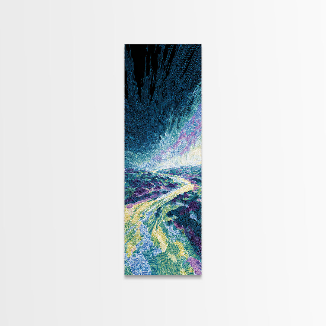 Blue Cosmic River Abstract Canvas Print, Mystical Wall Art, Modern Psychedelic Landscape, Unique Home Decor Gift For Him
