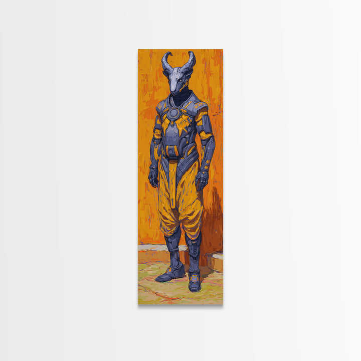 Horned African Warrior Afrofuturism Canvas Print, Orange Sci Fi Tribal Art, Bold Black Art Decor, Unique Gift For Him Wall Art