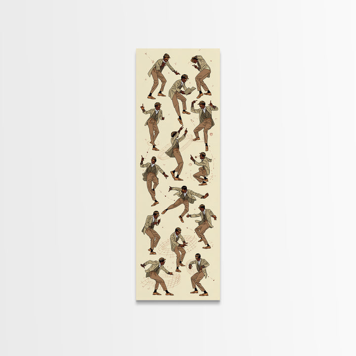 Stylish Dancing Black Man In Beige Suit, Jazz Movement Wall Art, African American Art Print, Fashion Home Decor Gift For Him