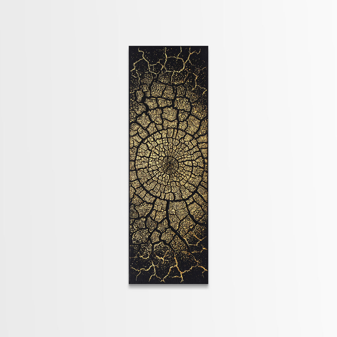 Black And Gold Cracked Spiral Abstract Wall Art, Luxury Canvas Print, Geometric Pattern Artwork, Modern Statement Decor Gift