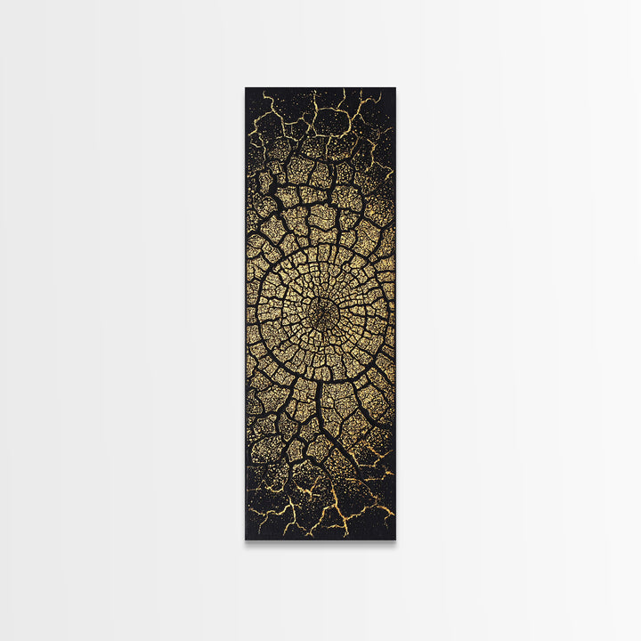 Black And Gold Cracked Spiral Abstract Wall Art, Luxury Canvas Print, Geometric Pattern Artwork, Modern Statement Decor Gift