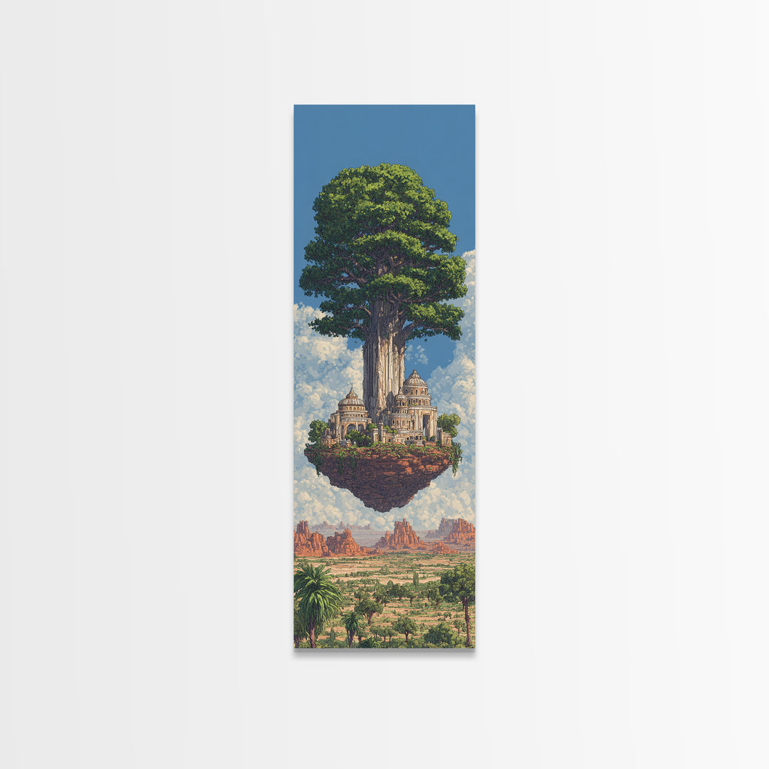 Majestic African Tree Temple Framed Canvas Print, Floating Island Landscape Wall Art, Desert Skyline Home Decor Gift For Her