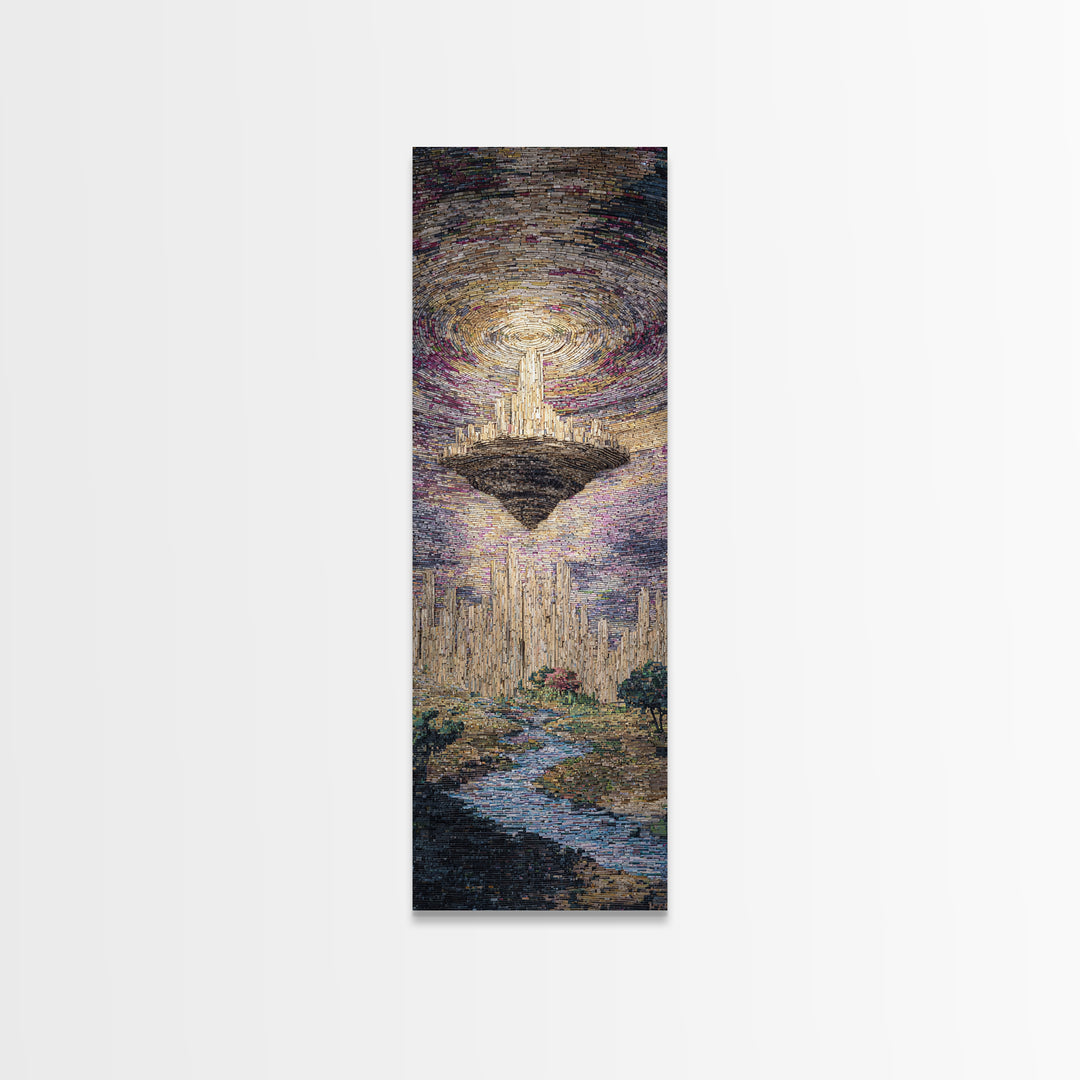 Luminous Floating Island Waterfall Celestial Sky Wall Art, Dreamy Nature Scene Art, Abstract Landscape, Living Room Decor