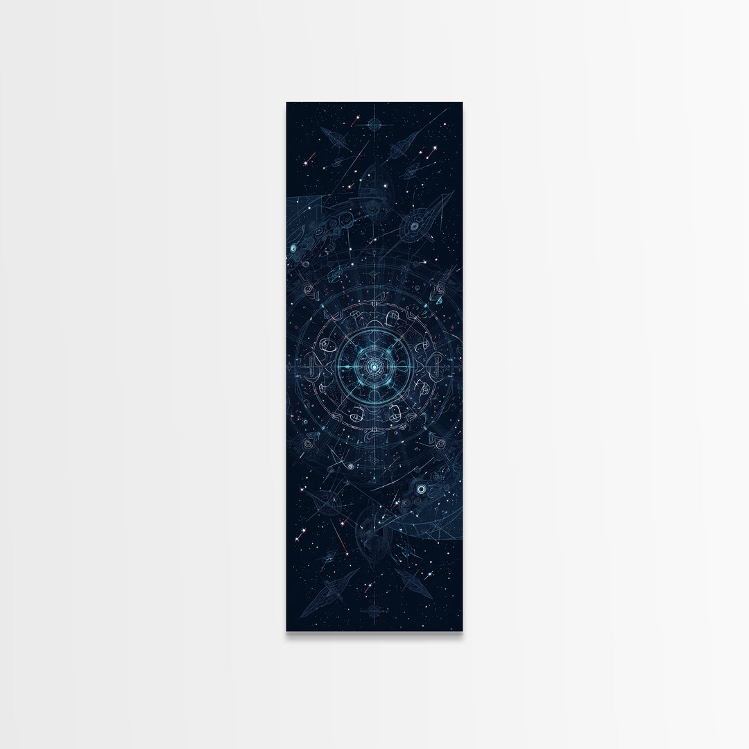 Celestial Star Map With Arrows Framed Canvas Print, Blue Astronomy Wall Art, Mystical Wall Art, Digital Art, Office Decor