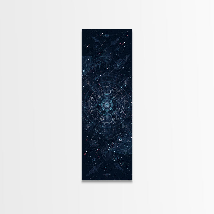 Celestial Star Map With Arrows Framed Canvas Print, Blue Astronomy Wall Art, Mystical Wall Art, Digital Art, Office Decor
