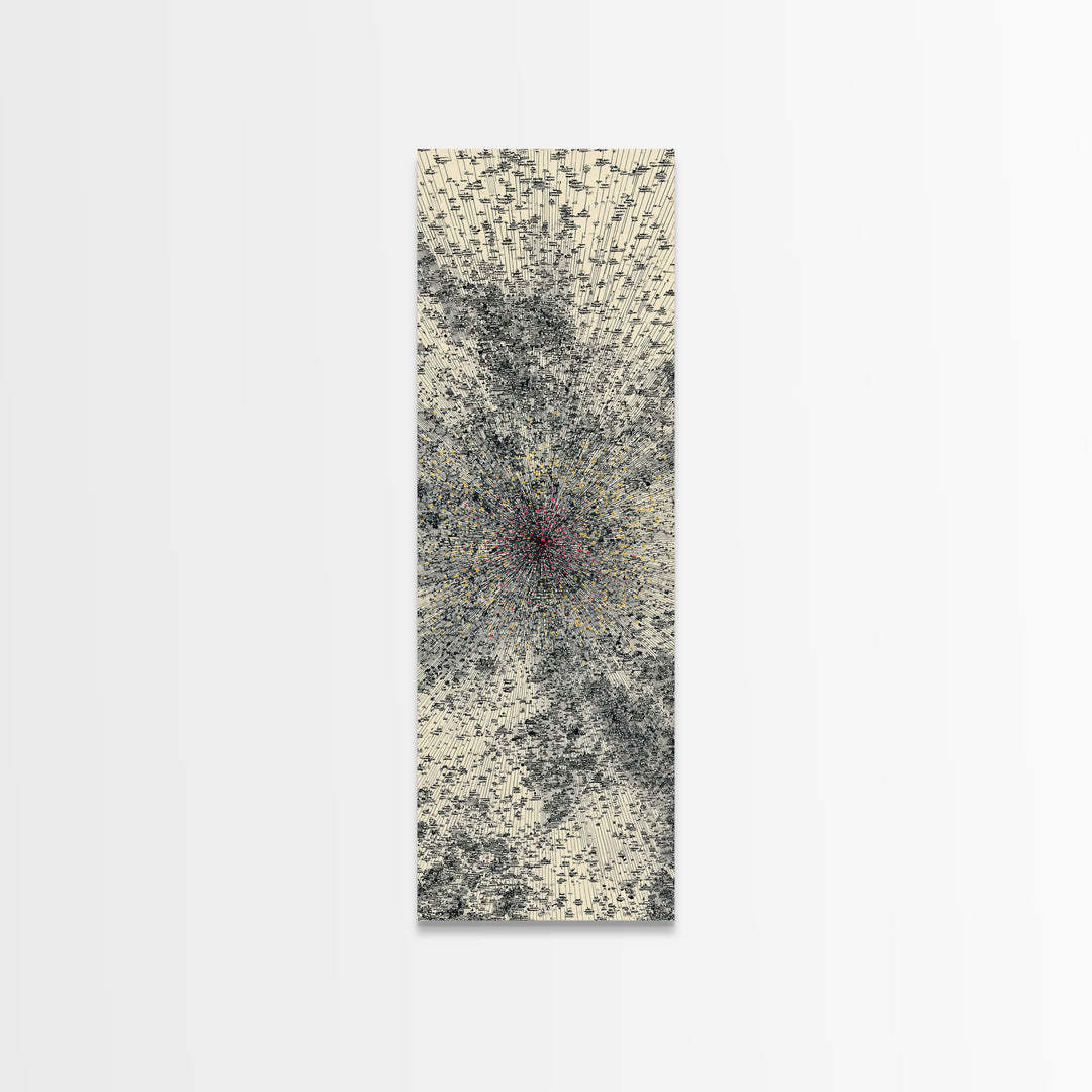 Abstract Cream Black Energy Burst Wall Art, Red Gold Center, Modern Abstract Art, Textured Art Print, Statement Wall Decor