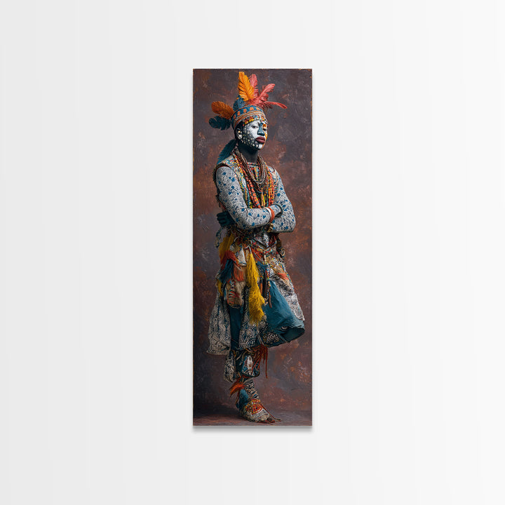 Feathered African Warrior Woman Framed Canvas Print, Tribal Queen Portrait, Afrocentric Wall Decor, Cultural Artwork Gift