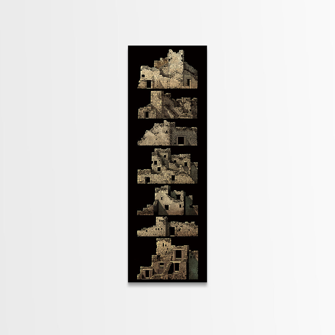 Stacked Desert Stone Ruins On Black Framed Canvas Print, Ancient African Architecture, Tribal Wall Decor, Archaeology Art