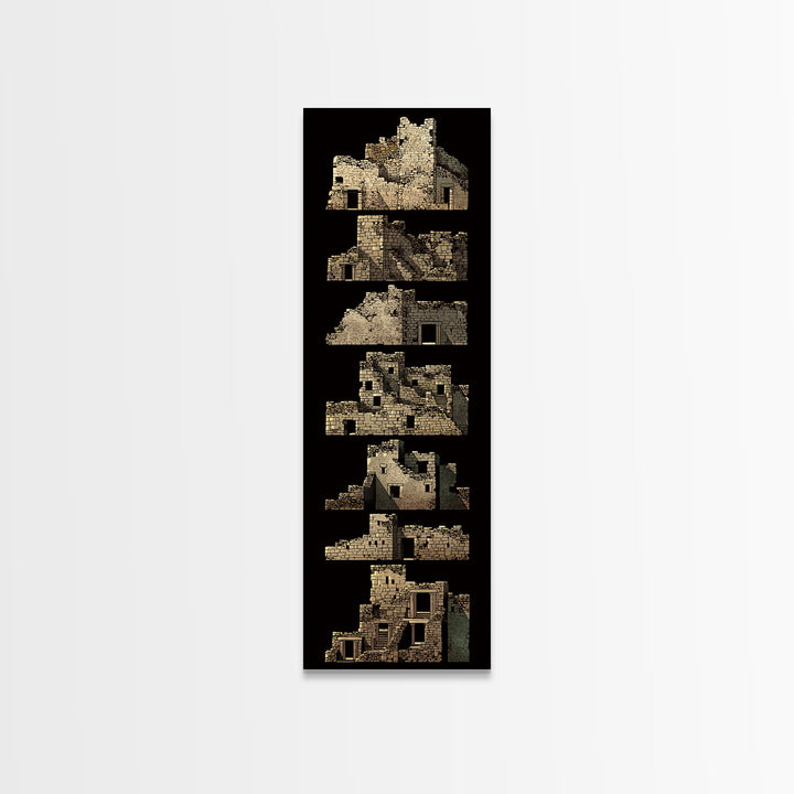 Stacked Desert Stone Ruins On Black Framed Canvas Print, Ancient African Architecture, Tribal Wall Decor, Archaeology Art