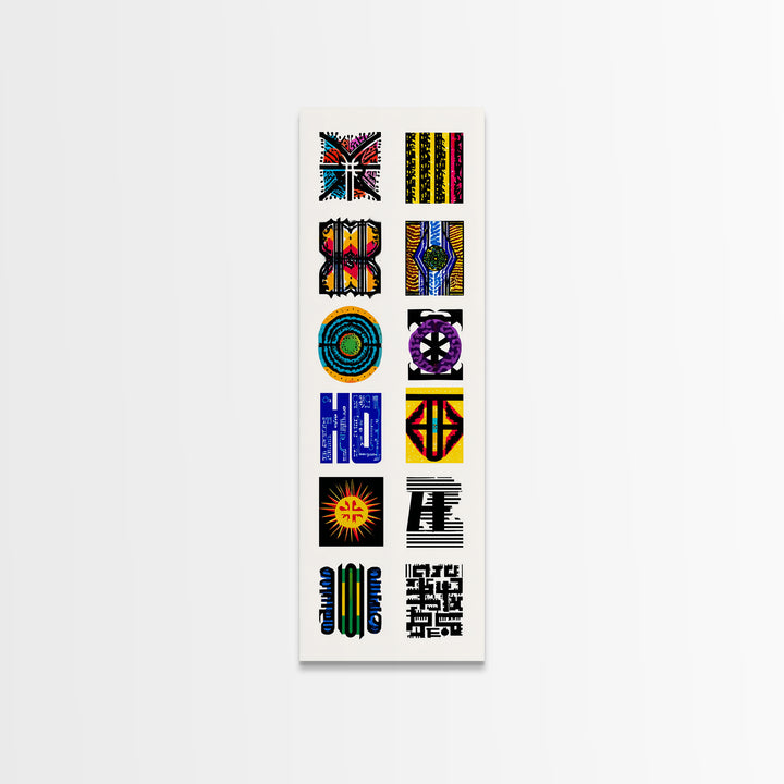 Colorful African Pattern Wall Art, Tribal Textile Symbols, Ankara Inspired Geometric Decor, Afrocentric Gallery Print Set