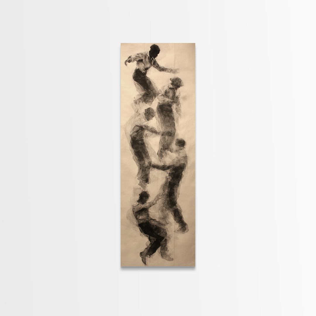 Charcoal Climbing Figures Wall Art, Abstract Black Bodies, Unity Movement Sketch, Minimalist African Decor For Living Room Art