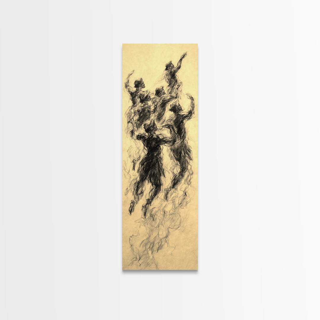 Dancing Spirit Figures Canvas Print, Expressive African Women Art, Charcoal Movement Sketch, Feminine Wall Decor Gift For Her
