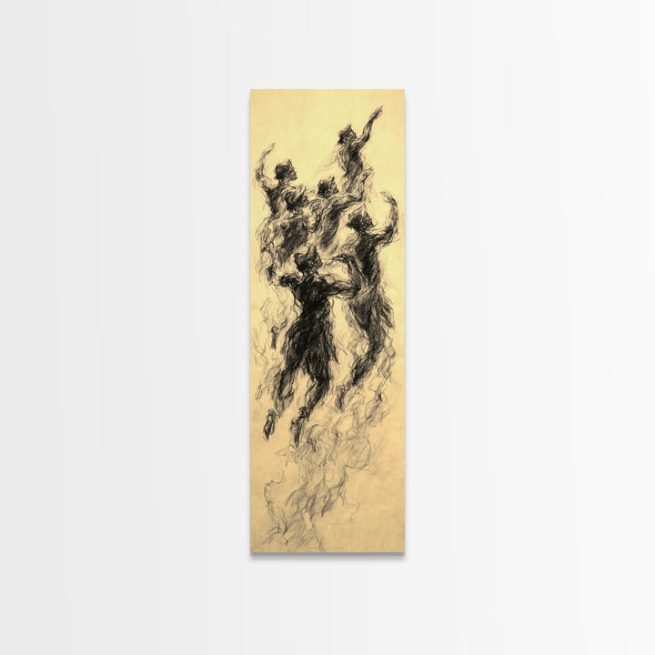 Dancing Spirit Figures Canvas Print, Expressive African Women Art, Charcoal Movement Sketch, Feminine Wall Decor Gift For Her