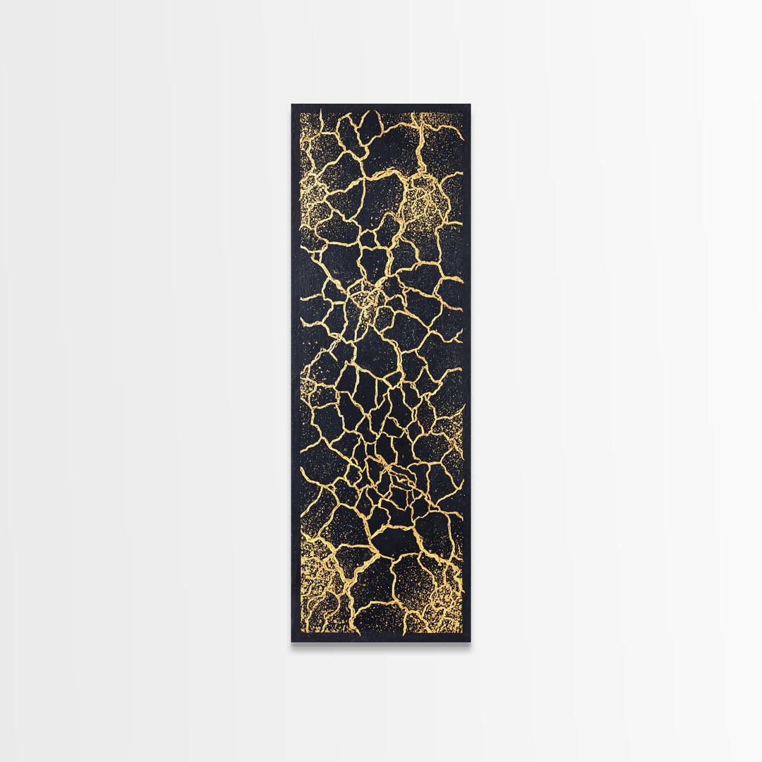 Black And Gold Crackle Abstract Wall Art, Luxury Canvas Art, Modern African Art Decor, Bold Geometric Statement Home Decor