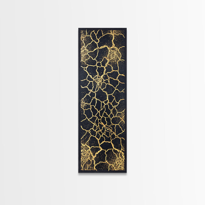 Black And Gold Crackle Abstract Wall Art, Luxury Canvas Art, Modern African Art Decor, Bold Geometric Statement Home Decor