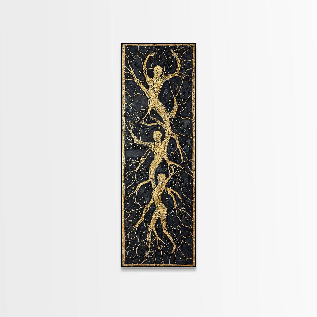 Golden Branching Tree Roots Canvas Print, African Inspired Abstract Art, Boho Wall Decor, Modern Black And Gold Home Decor