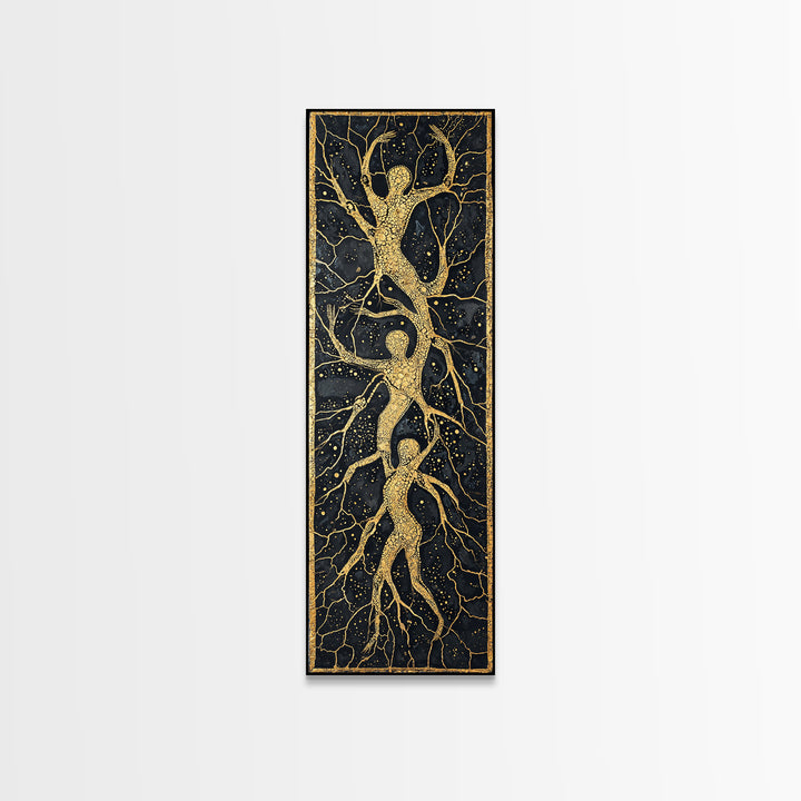Golden Branching Tree Roots Canvas Print, African Inspired Abstract Art, Boho Wall Decor, Modern Black And Gold Home Decor