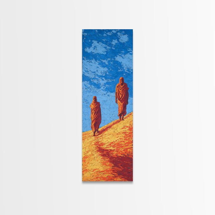 Two Robed Figures On Desert Hill Canvas Print, African Landscape Wall Decor, African Inspired Safari Art, Earth Tone Decor