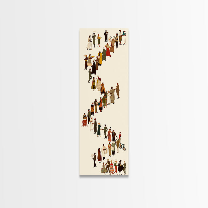 Winding Line Of Diverse People Wall Art, Minimalist Canvas Print, Modern Figurative Home Decor, Long Narrow Gallery Poster