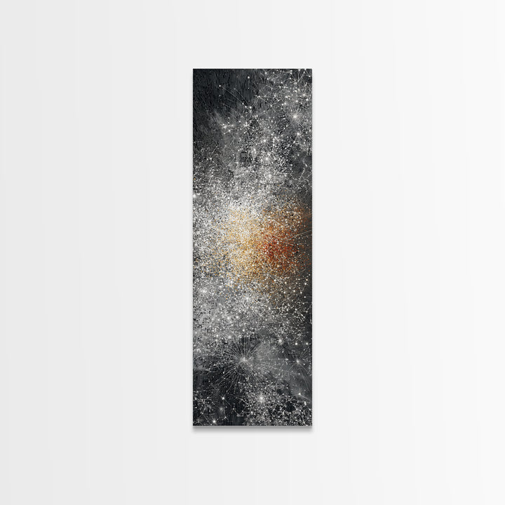 Black White Gold Cosmic Burst Abstract Wall Art, Modern Canvas Decor, Statement Living Room, Luxury Home Decor Gift, Large Vertical Print