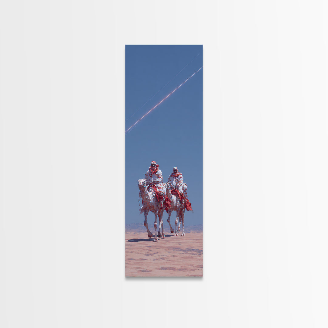 Two Desert Riders Under Blue Sky Canvas Print, African Warrior Art, Western Safari Decor, Unique Statement Wall Decor, Gift