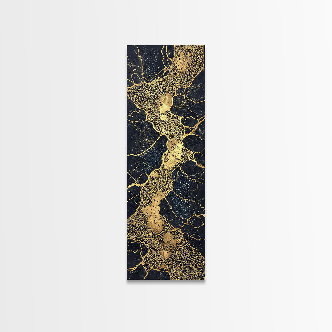 Black And Gold River Veins Wall Art, Abstract Geometric Texture, Luxury Canvas Decor, Modern Office Decor, Statement Gift