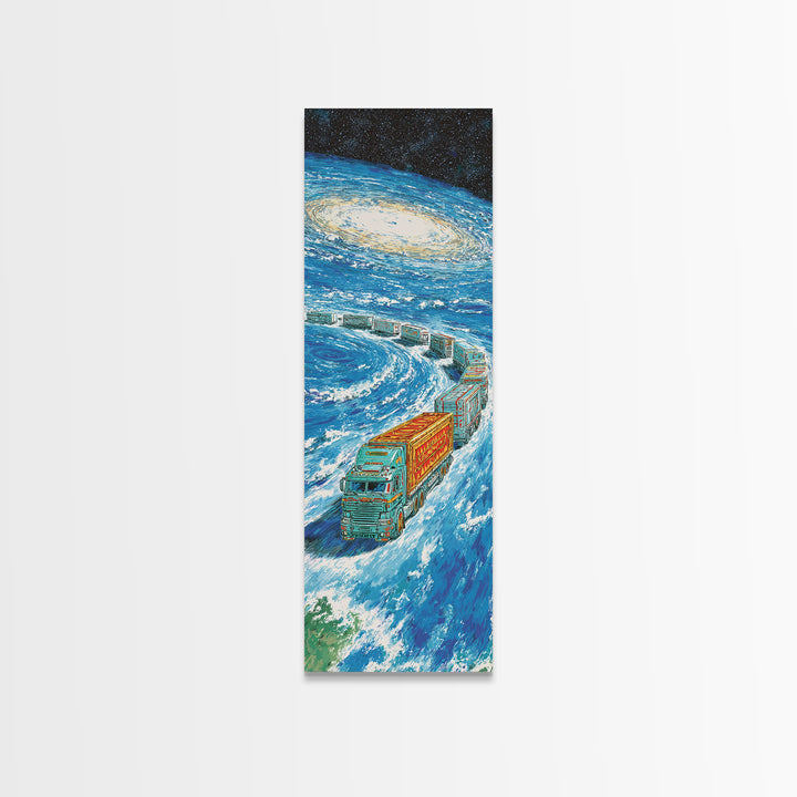 Futuristic Space Train Galaxy Canvas Print, Sci Fi Travel Wall Decor, Blue Cosmic Artwork, Modern Office Art Gift For Him