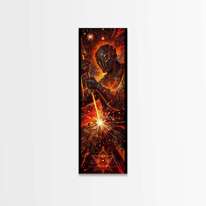 Fiery Mechanical Engine Abstract Wall Art, Industrial Sci Fi Canvas Decor, Orange Black Statement Art, Gift For Him, Poster