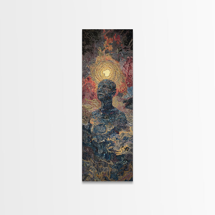 Celestial Silhouette With Golden Halo Wall Art, Mystical Abstract Canvas Print, Spiritual Decor, Modern Portrait, Bedroom Home Decor Gift