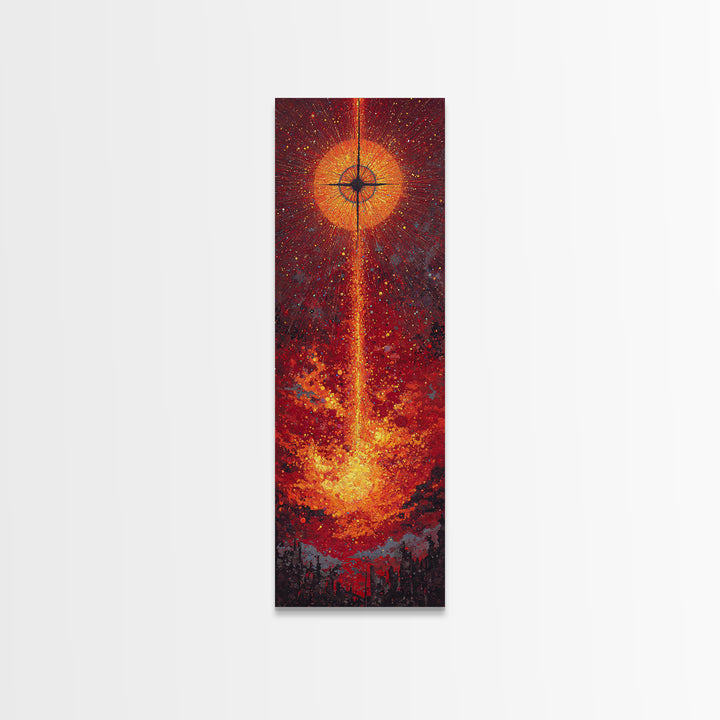 Solar Eclipse Fire Beam Wall Art, Red Orange Abstract Canvas Print, Mystical Space Decor, Modern Statement Home Decor Gift