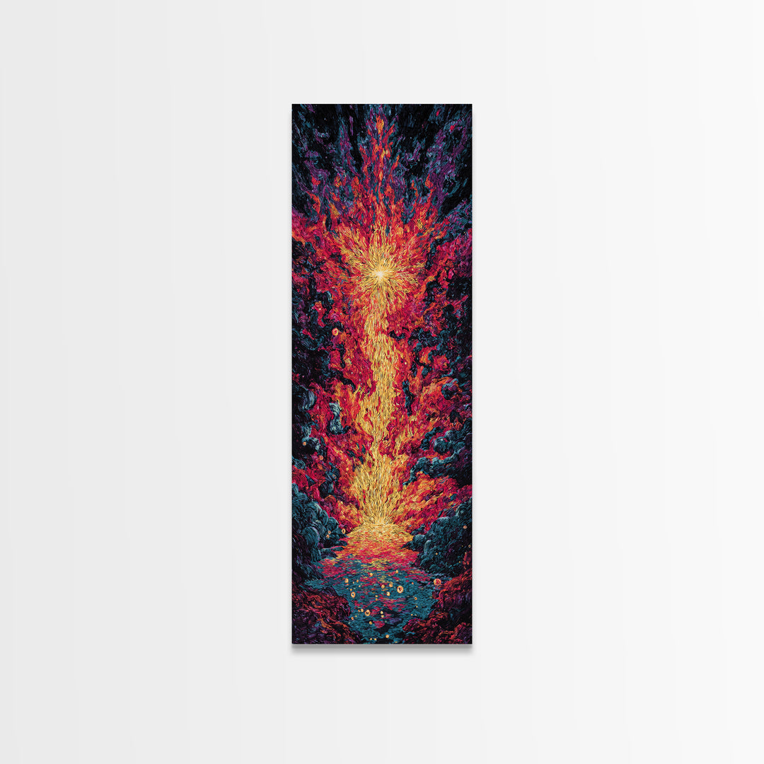 Exploding Fire Waterfall Wall Art, Vivid Red Orange Abstract Canvas Print, Dramatic Nature Scene Art, Large Decor Art Gift For Home