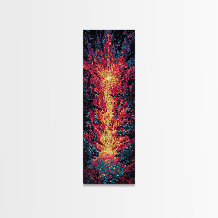 Exploding Fire Waterfall Wall Art, Vivid Red Orange Abstract Canvas Print, Dramatic Nature Scene Art, Large Decor Art Gift For Home