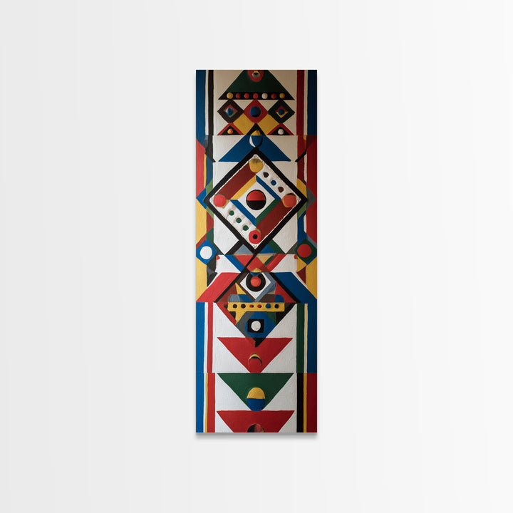 Colorful Geometric Tribal Mask Wall Art, African Abstract Canvas Print, Afrocentric Pattern Decor, Modern Boho Home Gift