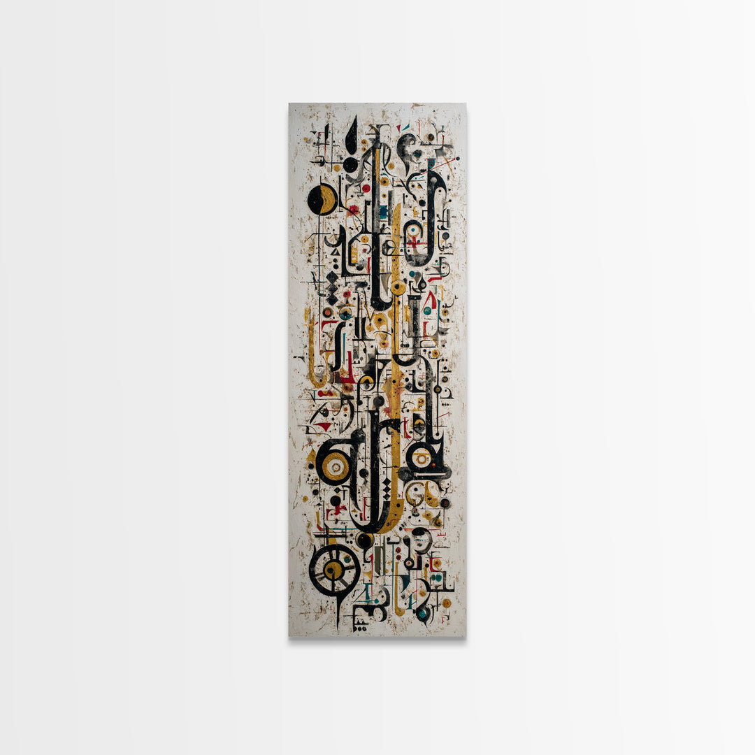 Abstract African Geometric Symbols Wall Art, Modern Canvas Print, Tribal Line Art Decor, Gold Black Contemporary Poster Gift