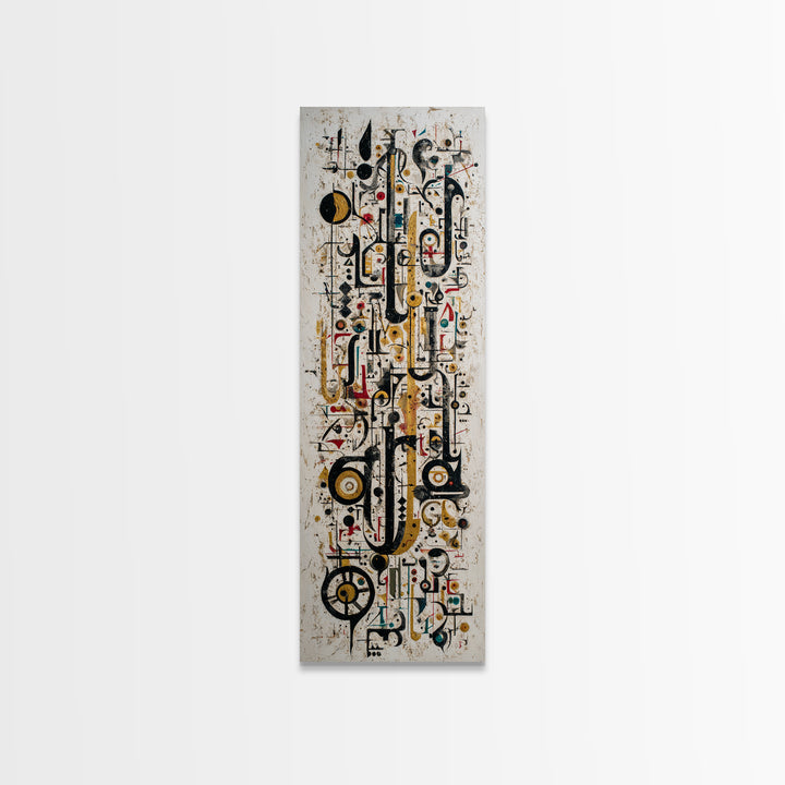 Abstract African Geometric Symbols Wall Art, Modern Canvas Print, Tribal Line Art Decor, Gold Black Contemporary Poster Gift
