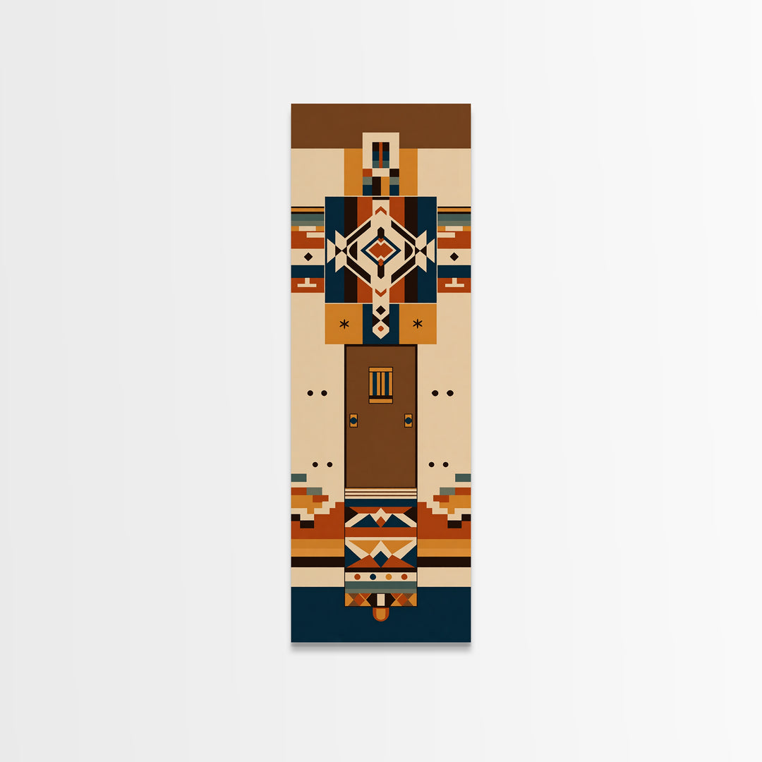 Earth Tone Geometric Tribal Figure Wall Art, African Inspired Canvas Print, Southwestern Pattern Decor, Minimalist Home Gift