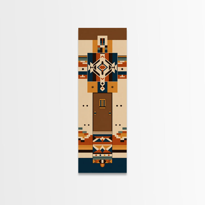 Earth Tone Geometric Tribal Figure Wall Art, African Inspired Canvas Print, Southwestern Pattern Decor, Minimalist Home Gift
