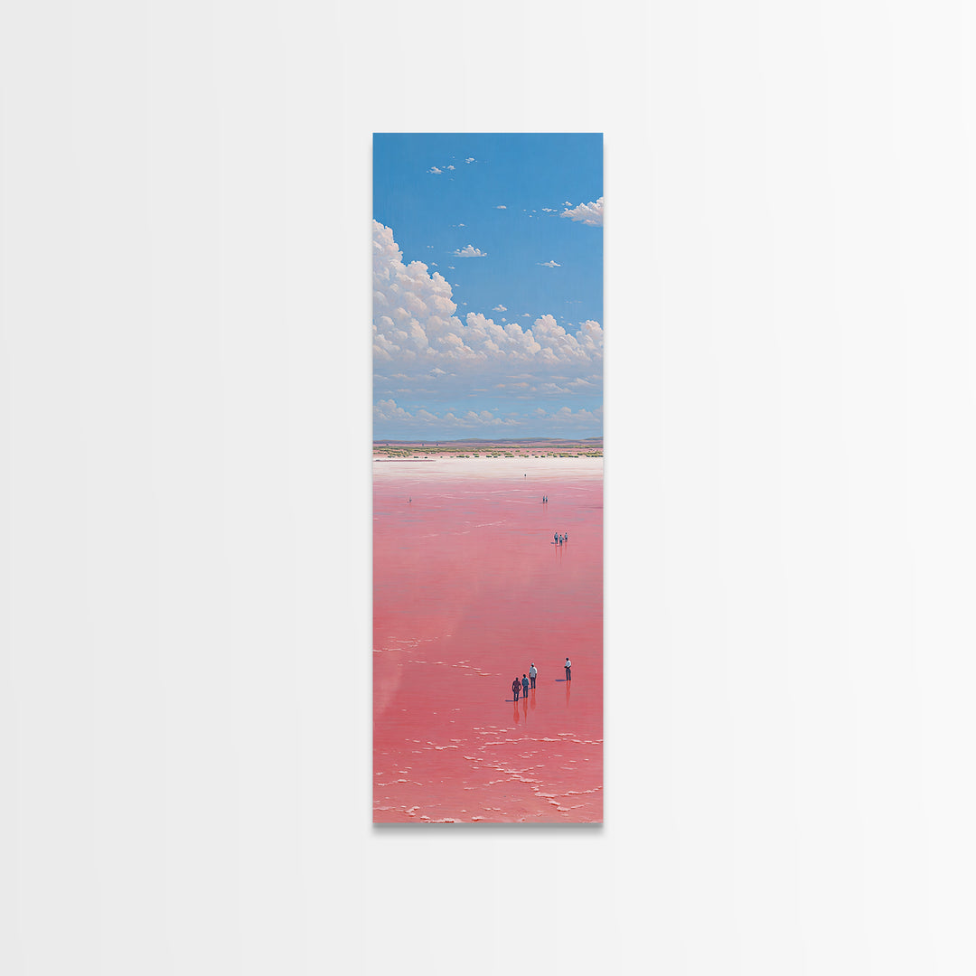 Vast Pink African Salt Flat Under Blue Sky Wall Art, Minimal Lake Landscape Print, Serene Travel Decor For Living Room Gift