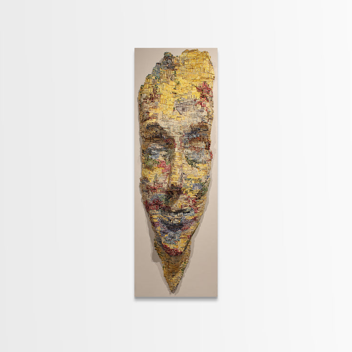 Textured Yellow African Mask Portrait Wall Art, Abstract Tribal Face, Modern Afrocentric Decor, Cultural Home Decor Gift