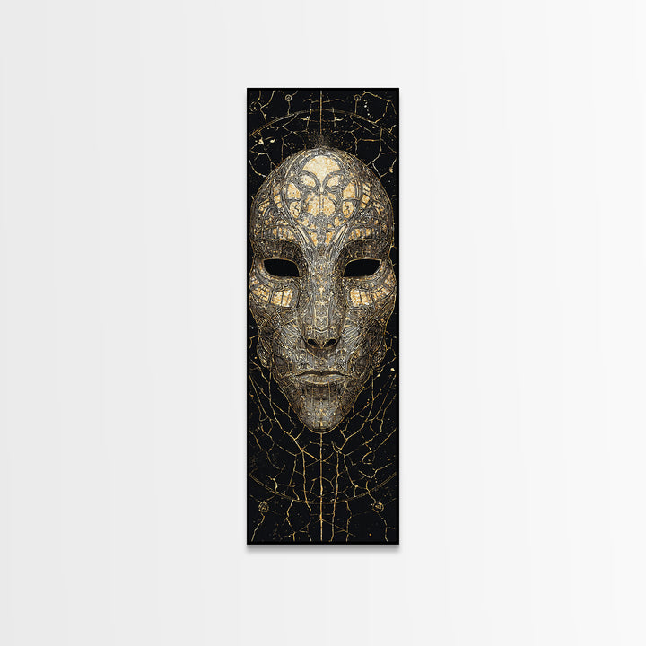 Gold And Black African Tribal Mask Canvas Print, Mystical Face Artwork, Afrocentric Wall Decor, Bold Cultural Home Decor
