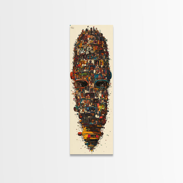 Contemporary African Mask Portrait Framed Canvas Print, Mosaic Community Face, Modern Afrocentric Wall Decor Art Gift For Home