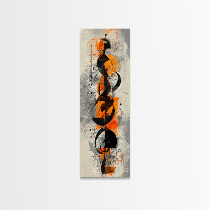 Orange Black Abstract Figure Canvas Print, Modern African Inspired Wall Art, Afrocentric Geometric Luxury Home Decor Statement Piece