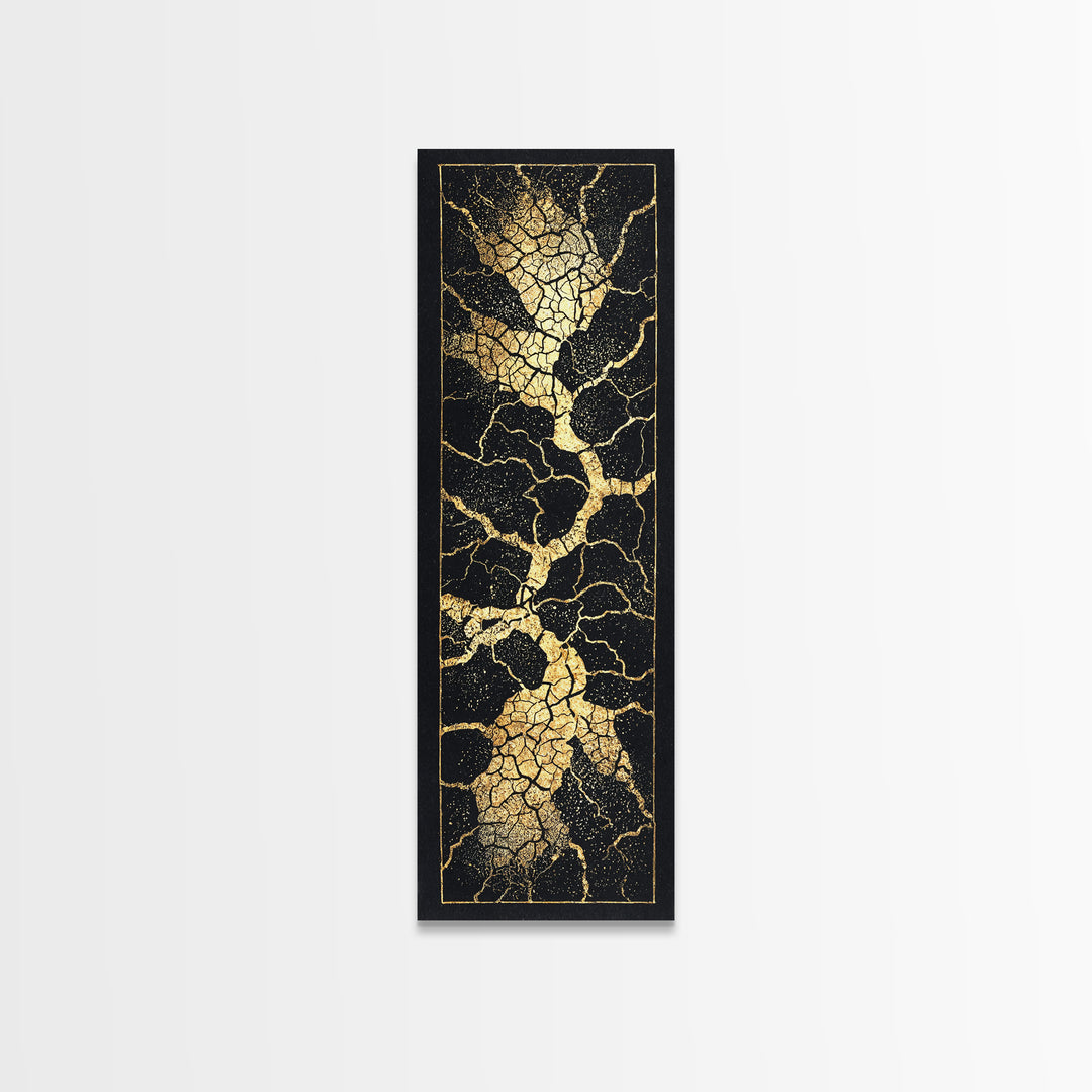 Black Gold Crackle Abstract Wall Art, Modern Kintsugi Inspired Texture, Luxury Canvas Print For Elegant Home Decor Statement