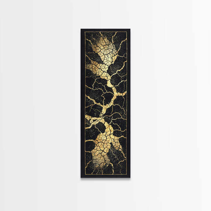 Black Gold Crackle Abstract Wall Art, Modern Kintsugi Inspired Texture, Luxury Canvas Print For Elegant Home Decor Statement