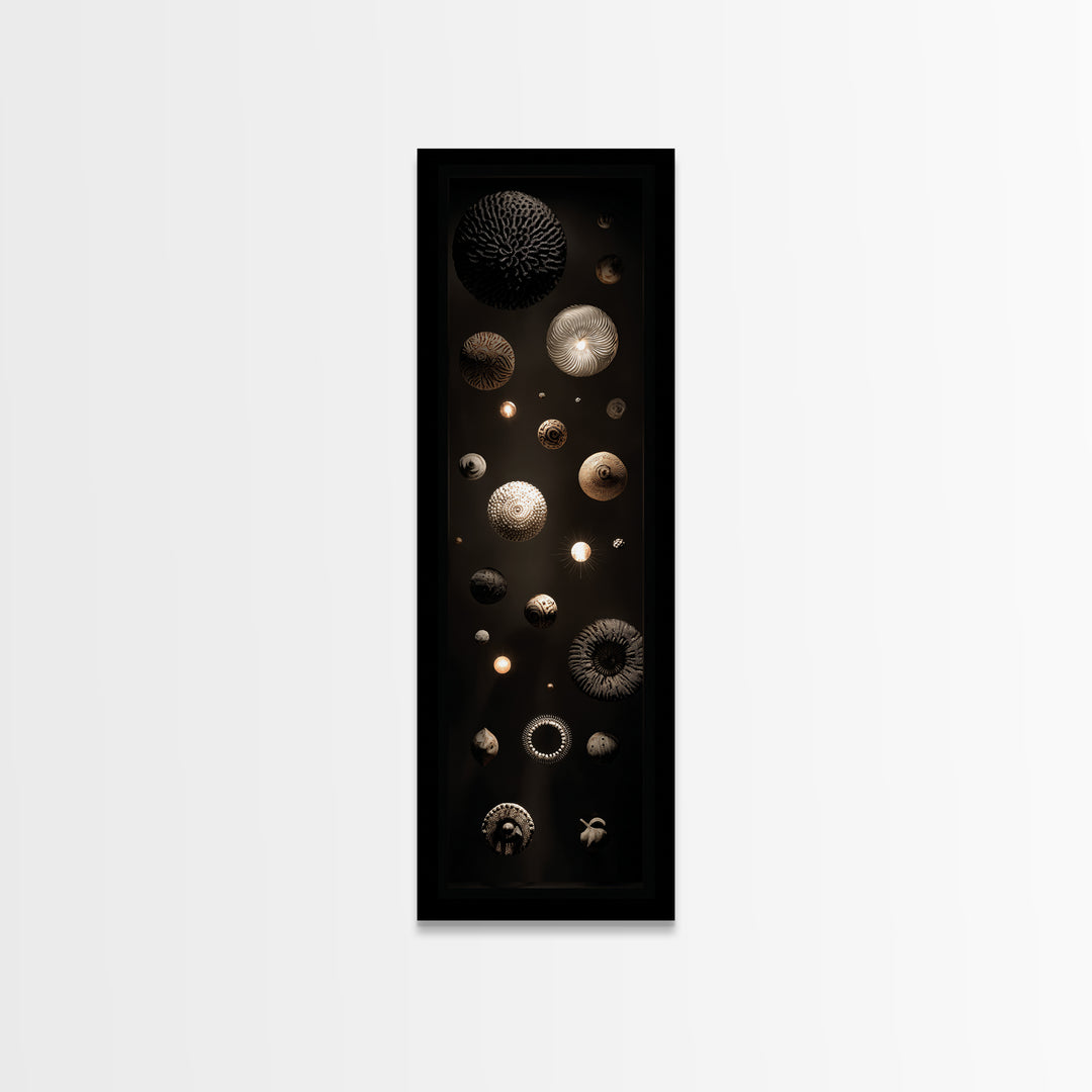 Celestial African Basket Sphere Wall Art, Black Gold Gallery Canvas Print, Textured Tribal Decor, Modern Luxury Art For Home