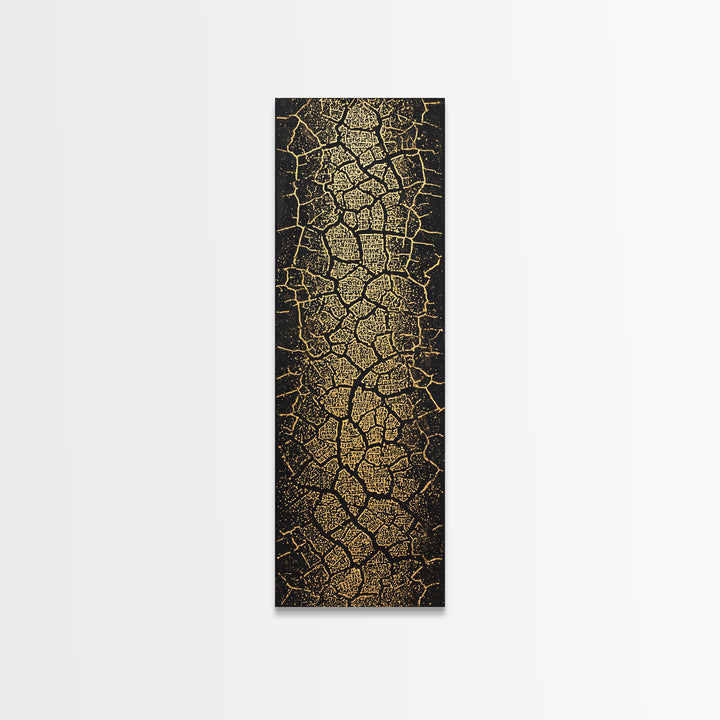 Gold On Black Abstract Map Wall Art, Tribal Maze Texture Canvas Print, African Inspired Geometric Statement Decor For Home