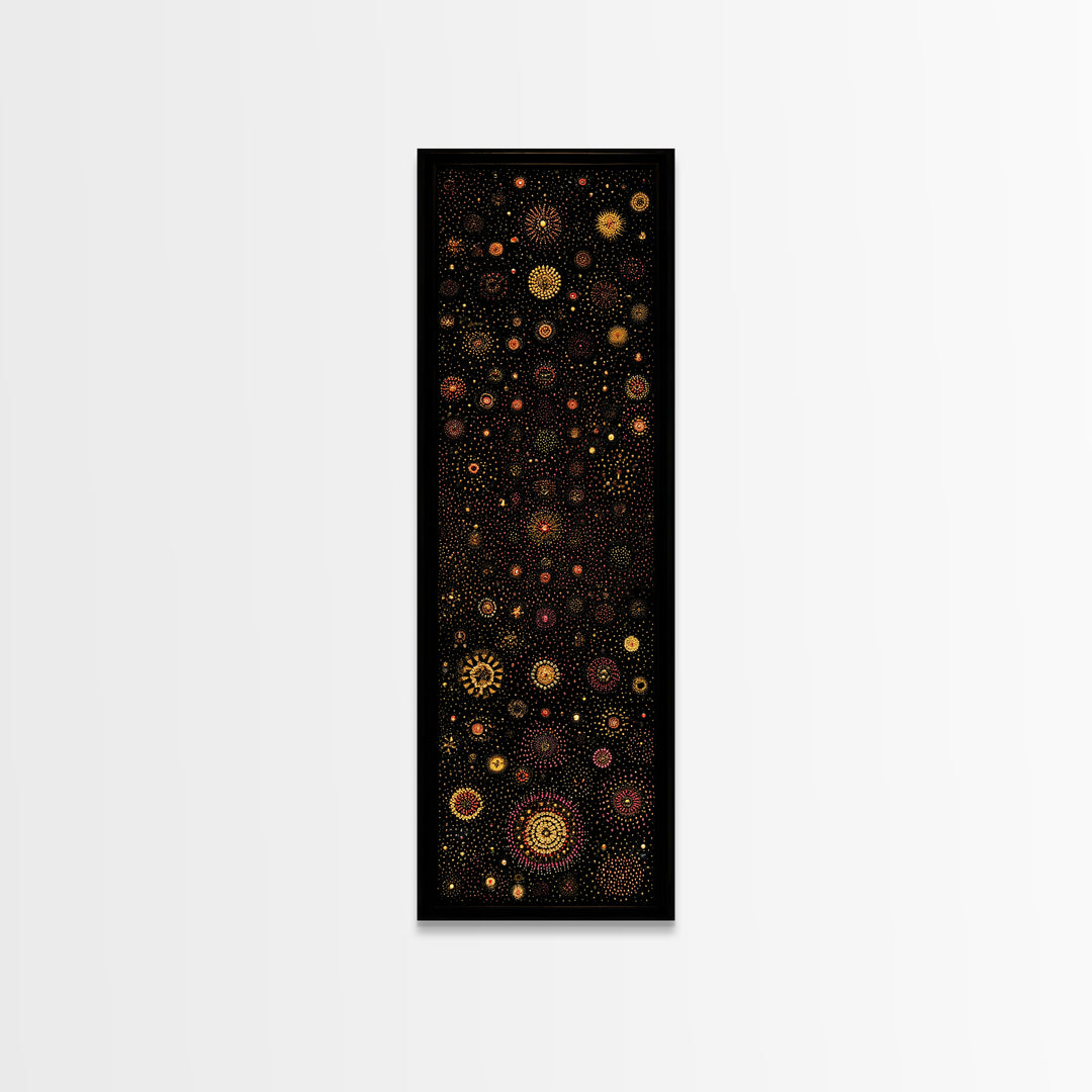 Colorful Dot Constellation Wall Art, Black Gold Celestial Mandala Canvas Print, African Inspired Boho Home Decor Statement Piece