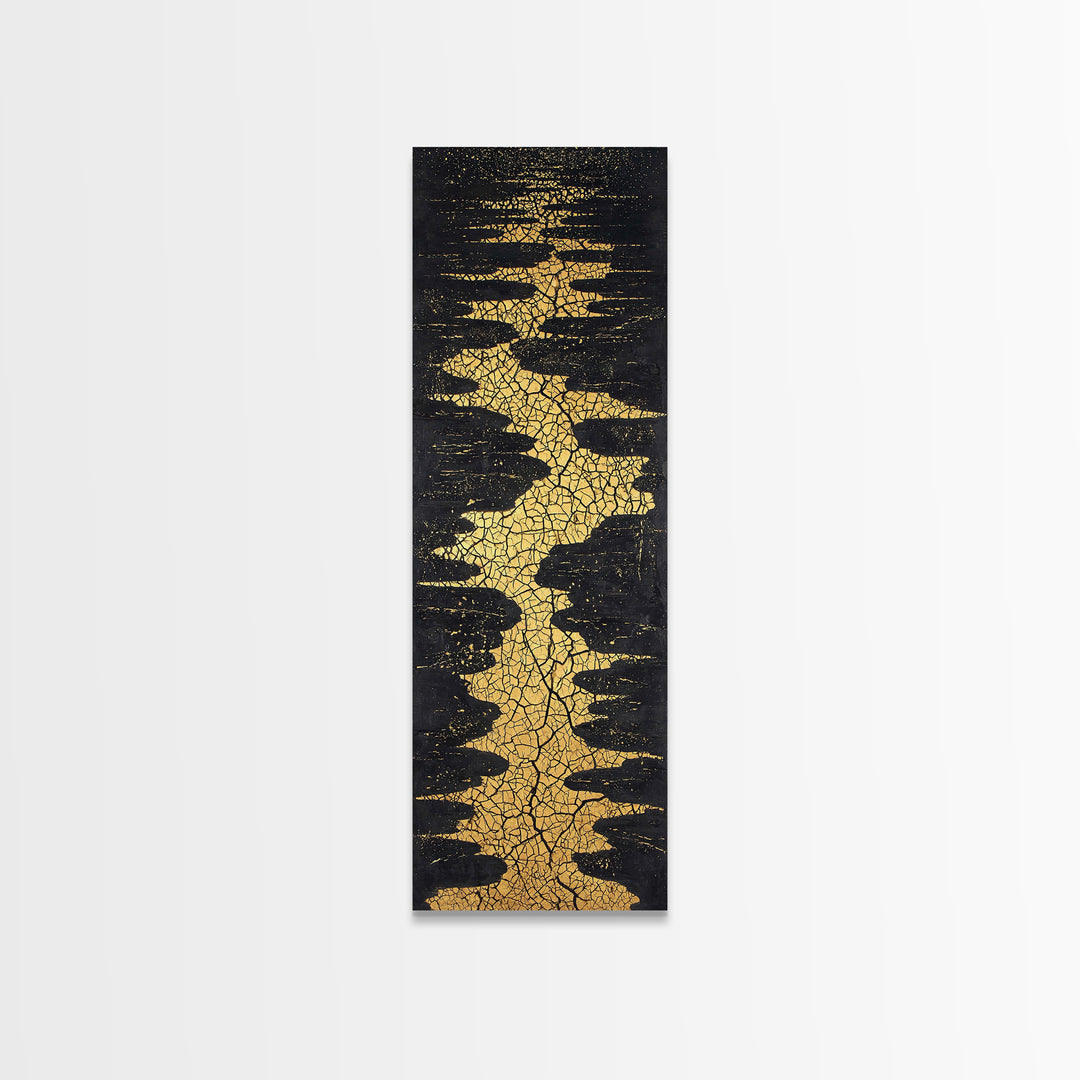 Gold Cracked River Abstract Wall Art, Black And Gold African Inspired Canvas Decor, Luxury Textured Statement Print For Elegant Home Decor